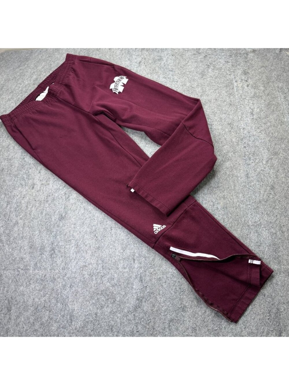 Mississippi State Bulldogs Adidas Sweatpants Men L Maroon Red Ankle Zip 30"
